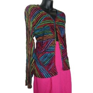 Laura Ashley Women's Vintage 90's Mesh Cardigan Jacket Woven Strip Boho SZL